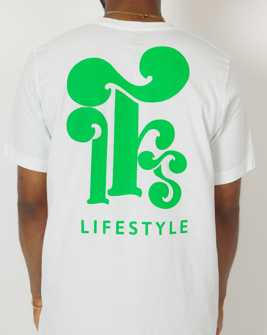 White T-shirt featuring Green Ink  Lifestyle T shirt for the  Culture IM FINNA  LOGO on Front Bottom of Shirt and IFS logo on the Back