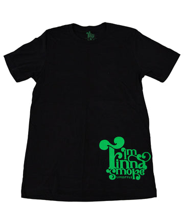 Black and Green Logo Lifestyle T shirt for The Smoke Culture Featuring  I'M FINNA SMOKE LOGO on Front  Bottom of Shirt and IFS logo on the Back